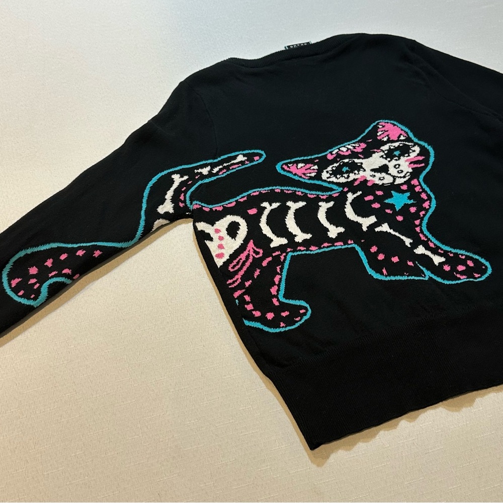 Too Fast Brand Skeleton Cat Cardigan Goth Punk Black Large - Picture 11 of 11